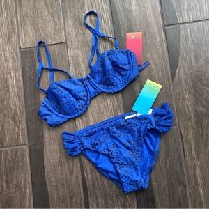 NWT LUXE by Lisa Vogel Blue Animal Print Bikini Swimsuit Sz 6